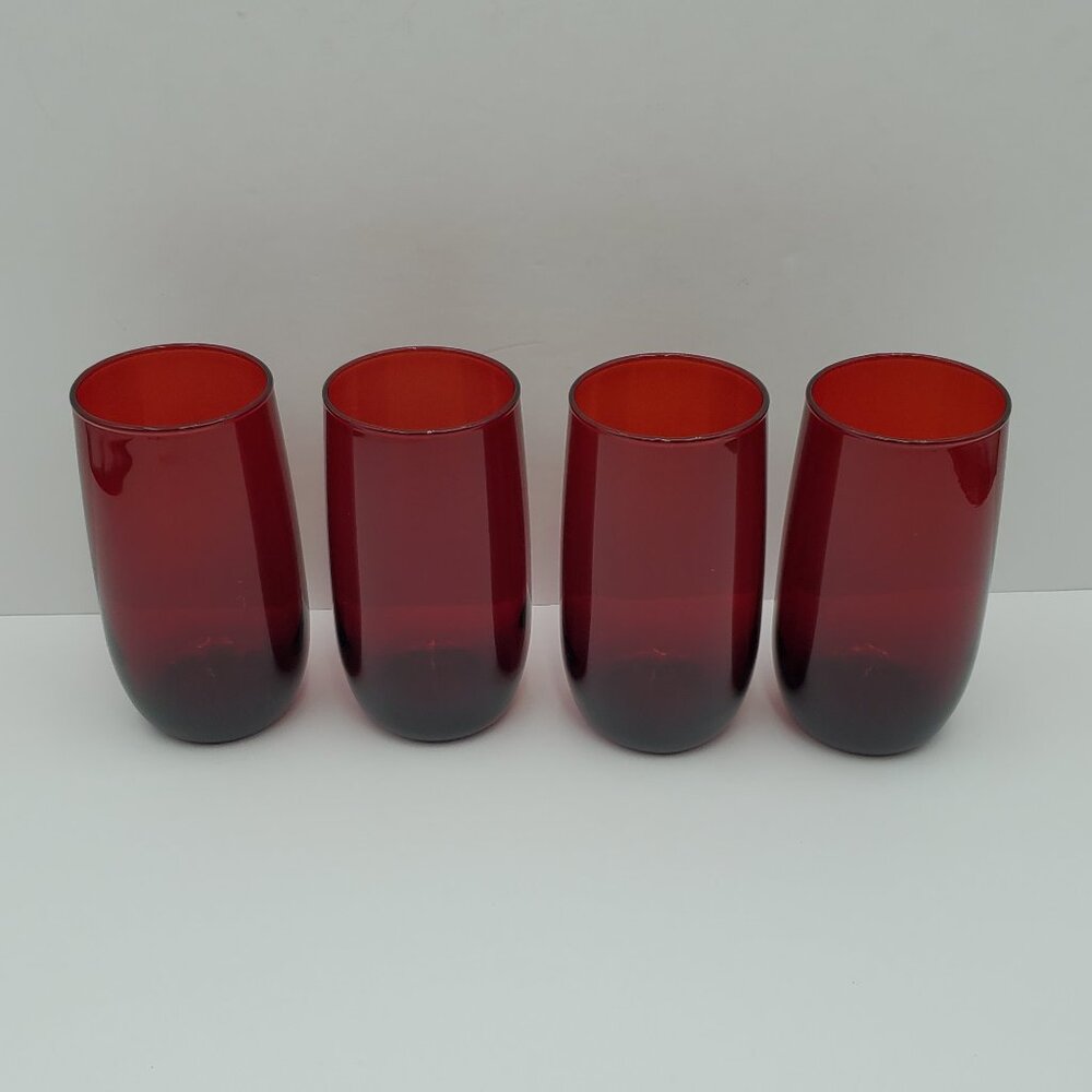 Anchor Hocking Roly Poly Royal Ruby Tumblers Dark Red Drinking Glasses